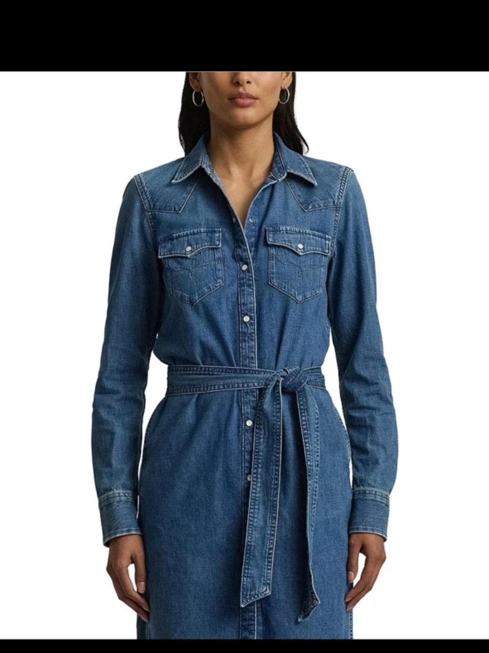 Denim Shirt Dress with Waist Tie - Blue